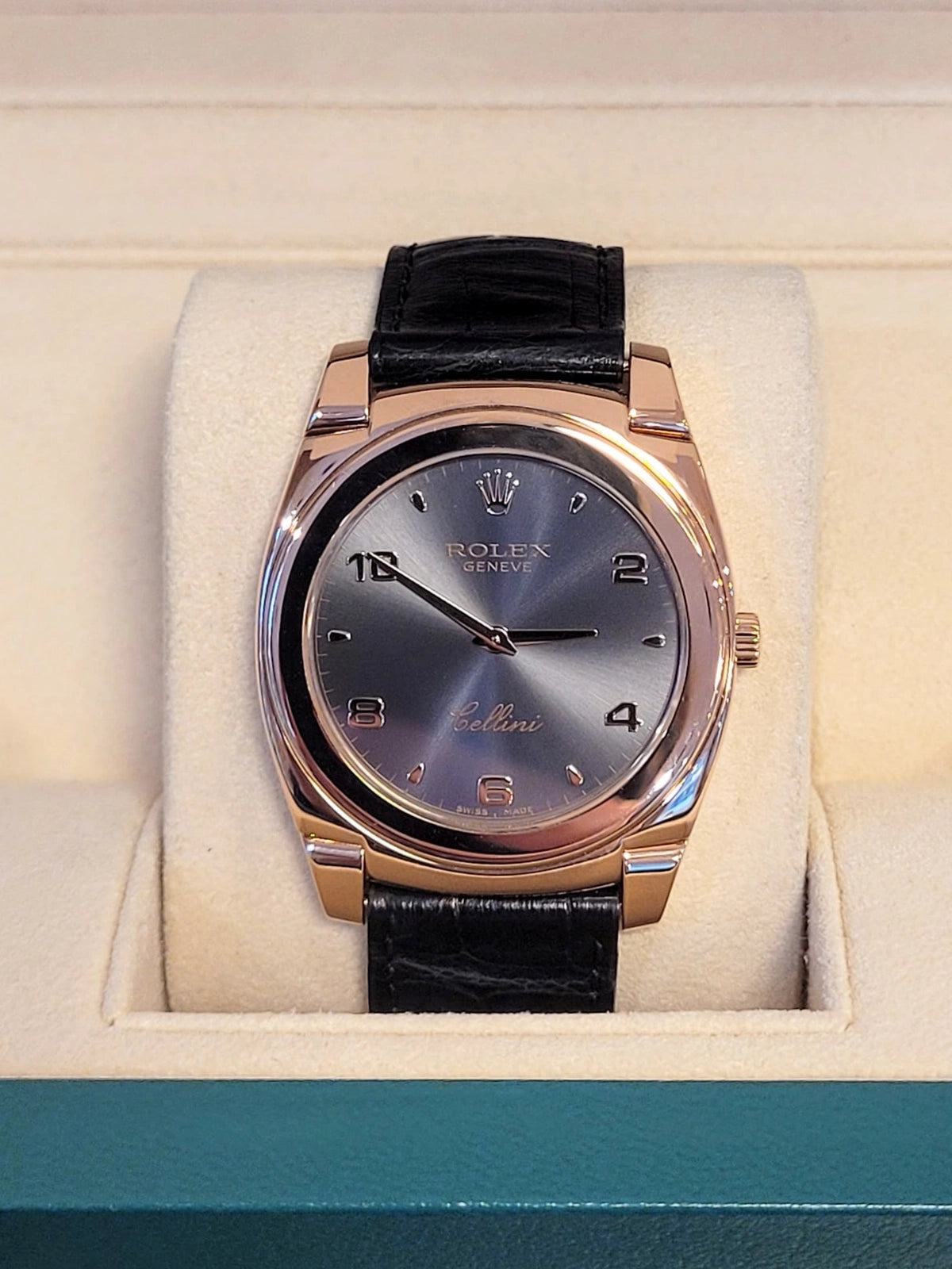 2006 Rolex Cellini 5330 Grey Dial Leather Strap Rose Gold 18kt No Papers 36mm