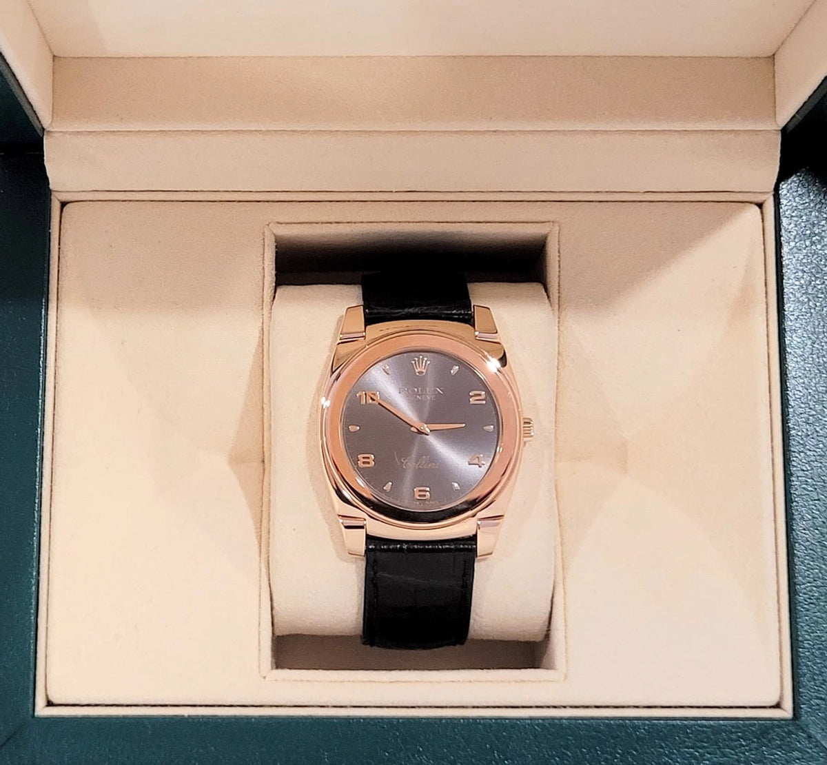 2006 Rolex Cellini 5330 Grey Dial Leather Strap Rose Gold 18kt No Papers 36mm