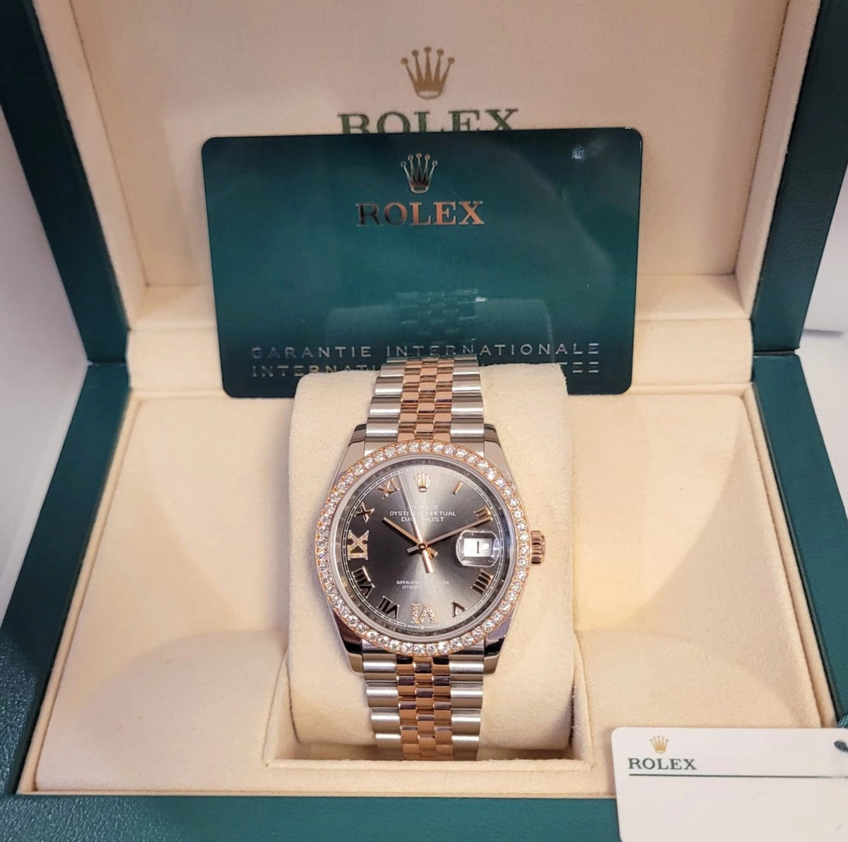 2020 Rolex Datejust 126281rbr Rhodium Diam Dial + Bezel TT Rose W/ Papers 36mm