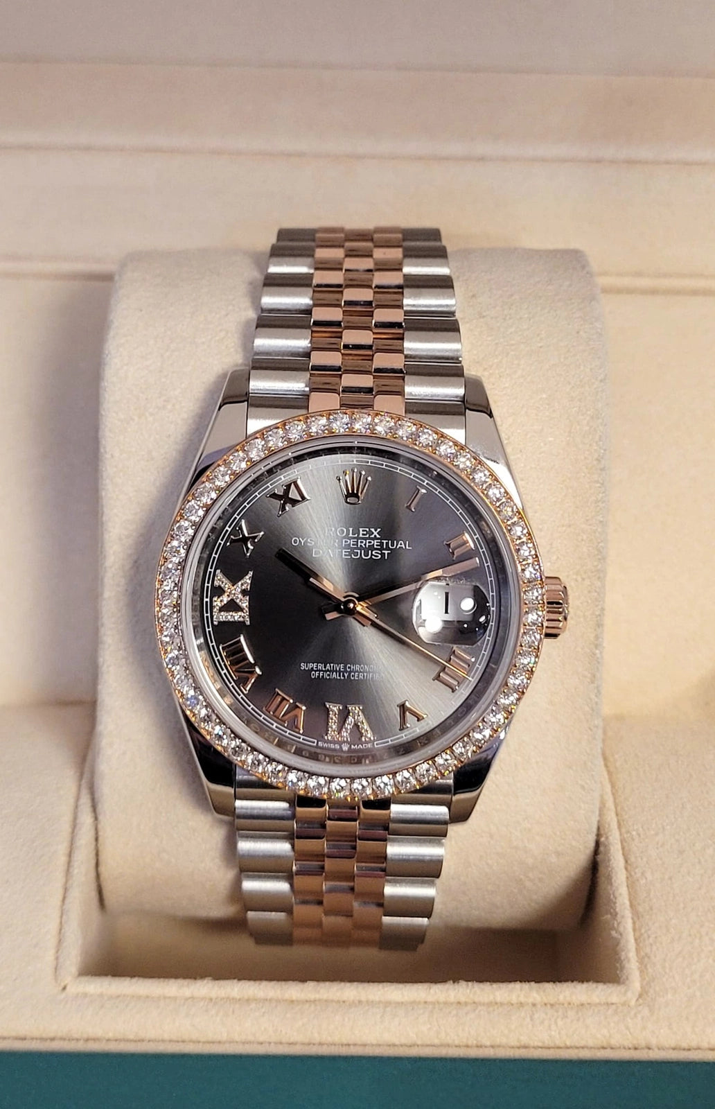 2020 Rolex Datejust 126281rbr Rhodium Diam Dial + Bezel TT Rose W/ Papers 36mm