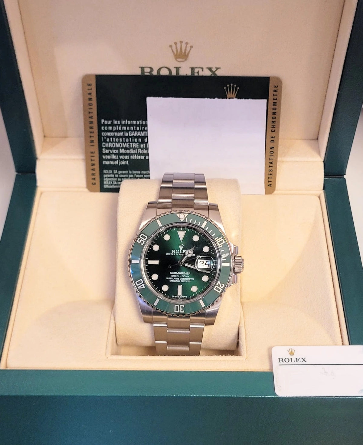 2011 Rolex Hulk Submariner 116610lv Green Dial SS Oyster With Papers 40mm