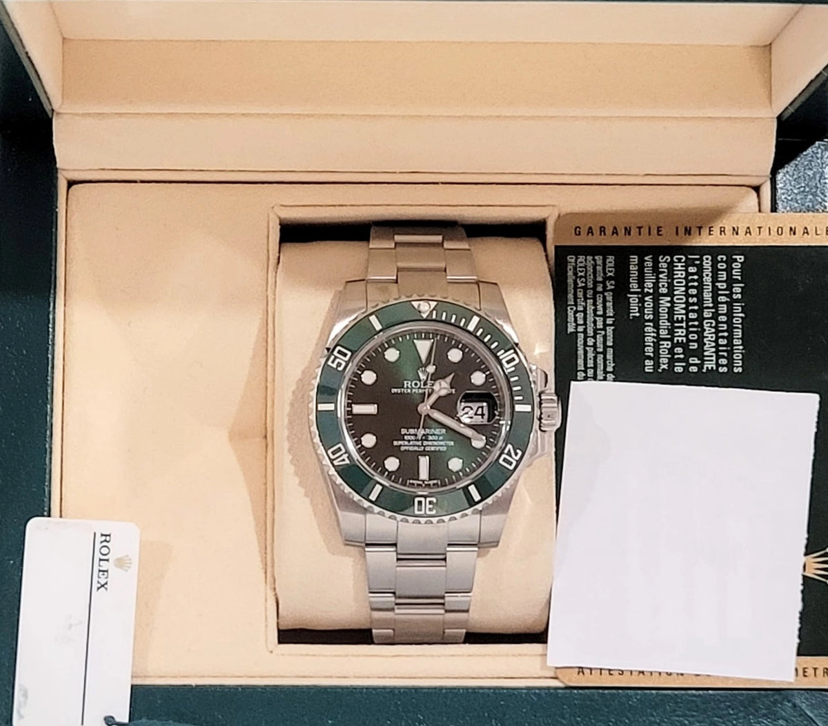 2011 Rolex Hulk Submariner 116610lv Green Dial SS Oyster With Papers 40mm