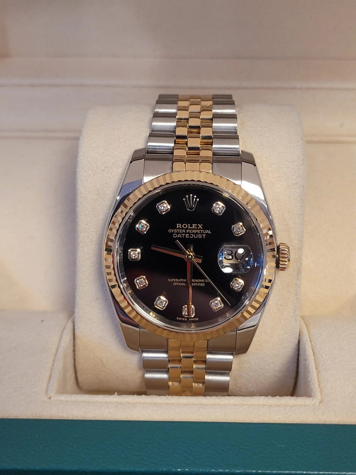 2008 Rolex Datejust 116233 Black Diamond Dial TT Jubilee No Papers 36mm