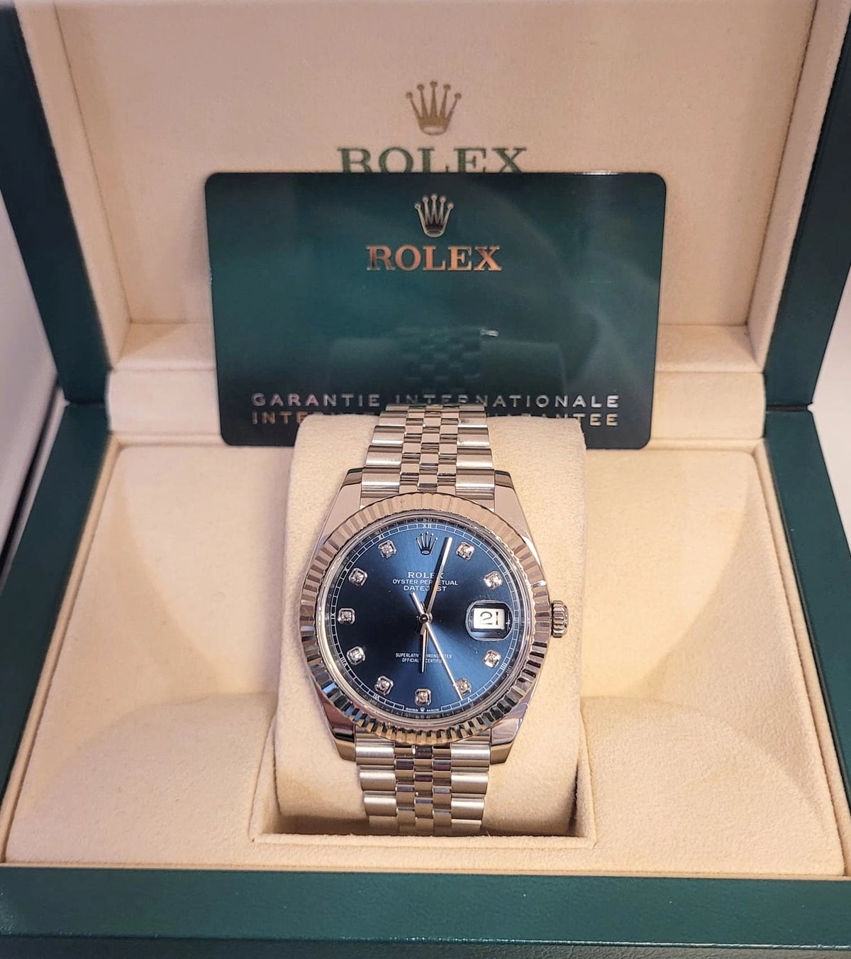 2021 Rolex Datejust 126334 Blue Diamond Dial SS Jubilee With Papers 41mm