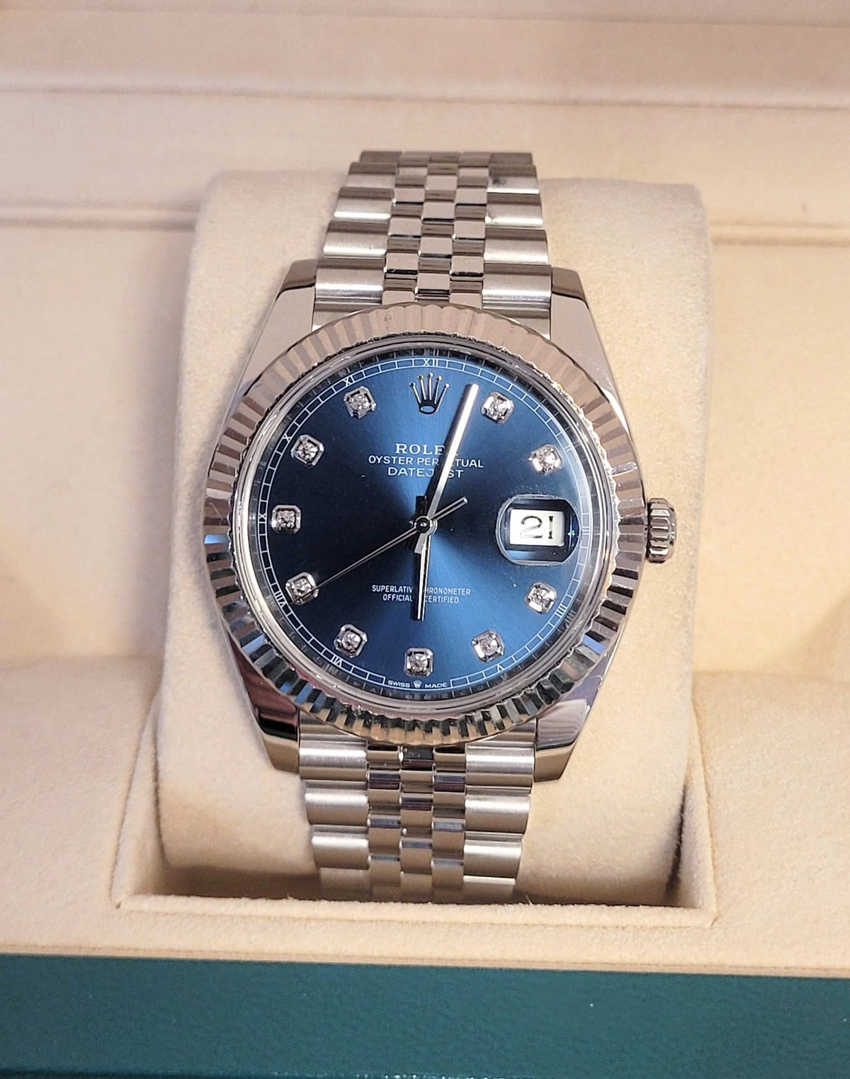 2021 Rolex Datejust 126334 Blue Diamond Dial SS Jubilee With Papers 41mm