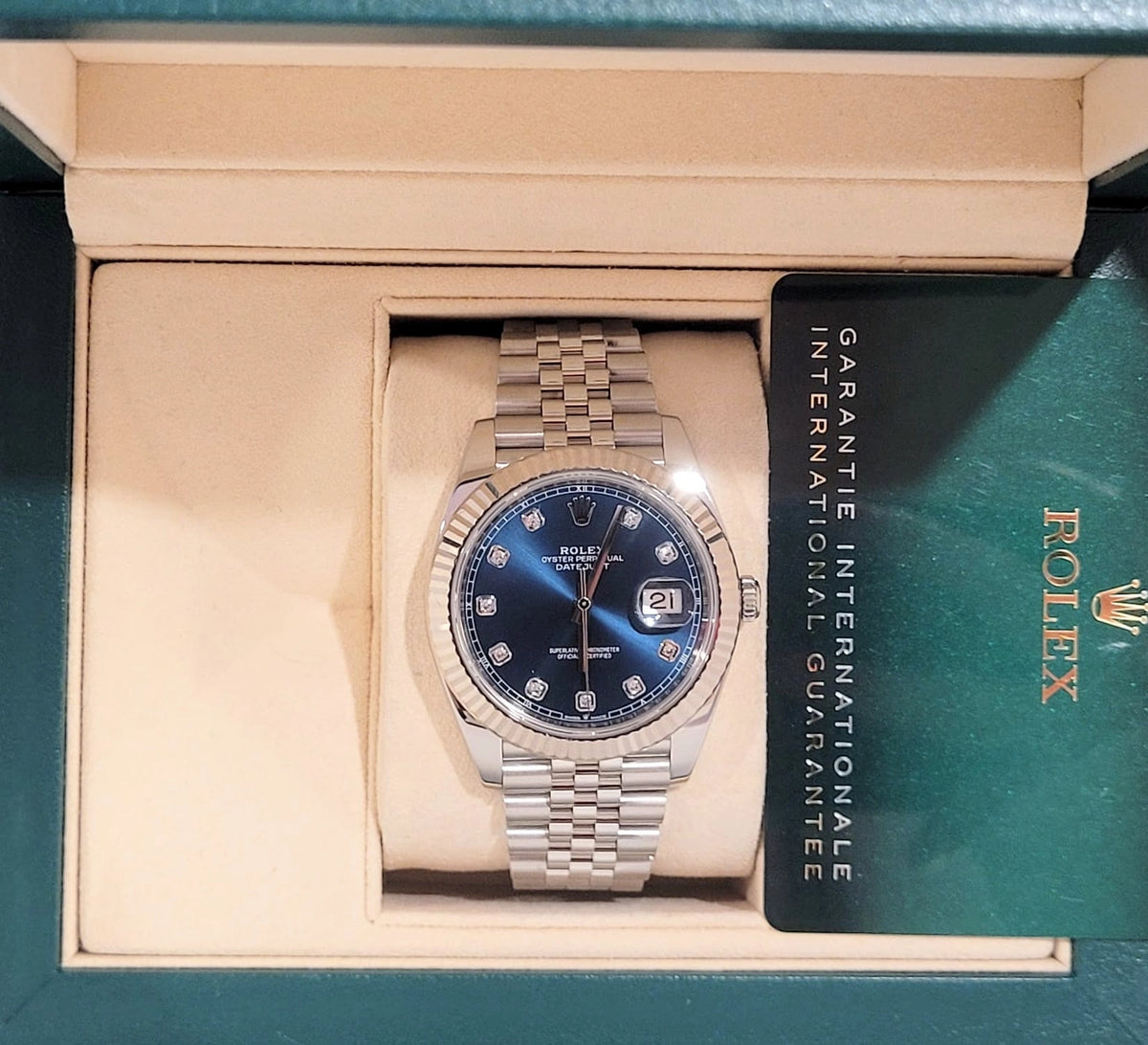 2021 Rolex Datejust 126334 Blue Diamond Dial SS Jubilee With Papers 41mm