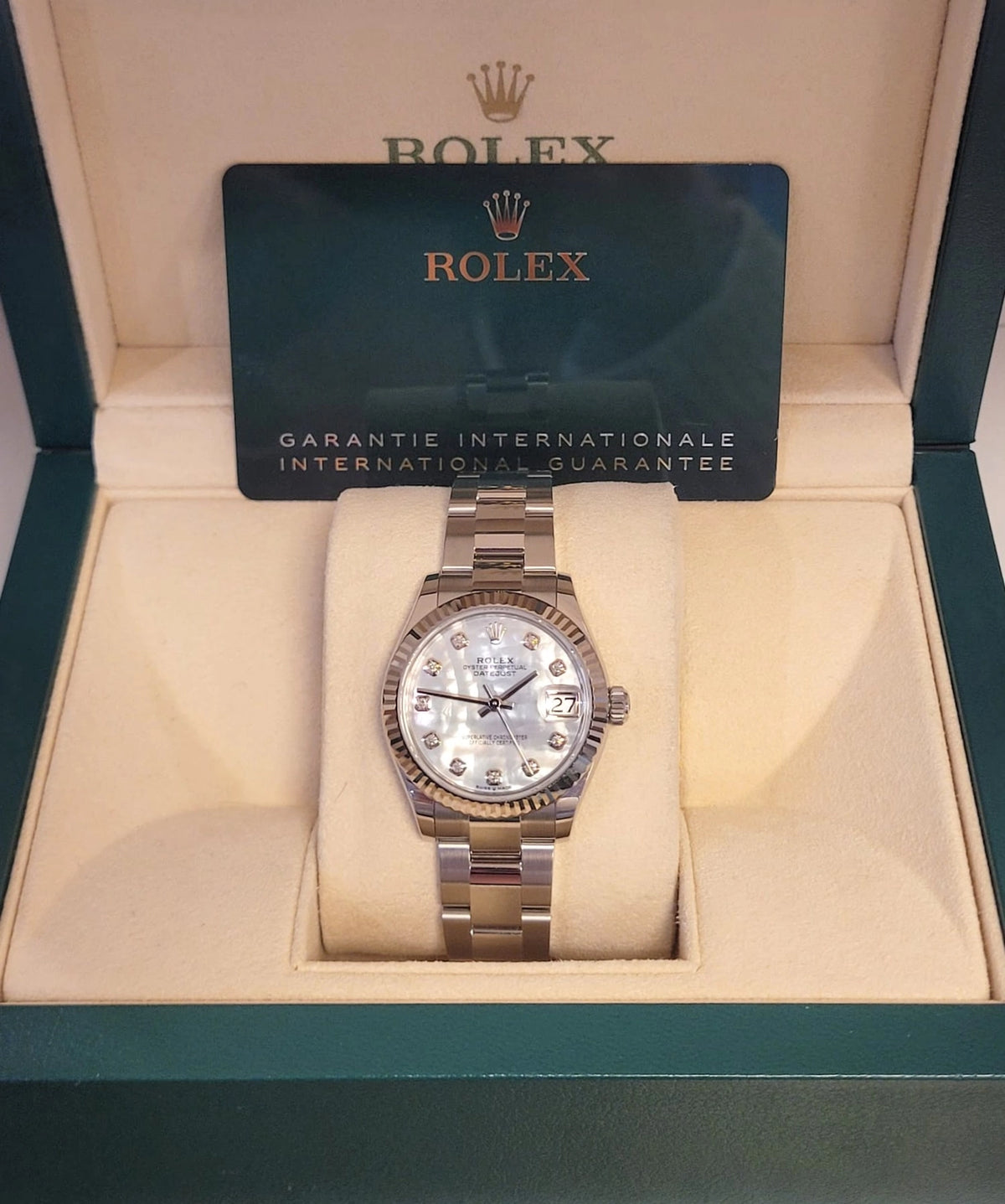 2026 Rolex Datejust 278274 White MOP Diamond Dial SS Oyster With Papers 31mm