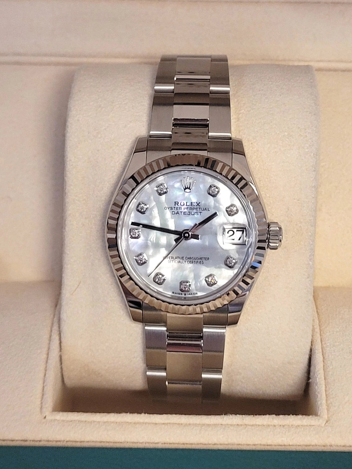 2026 Rolex Datejust 278274 White MOP Diamond Dial SS Oyster With Papers 31mm