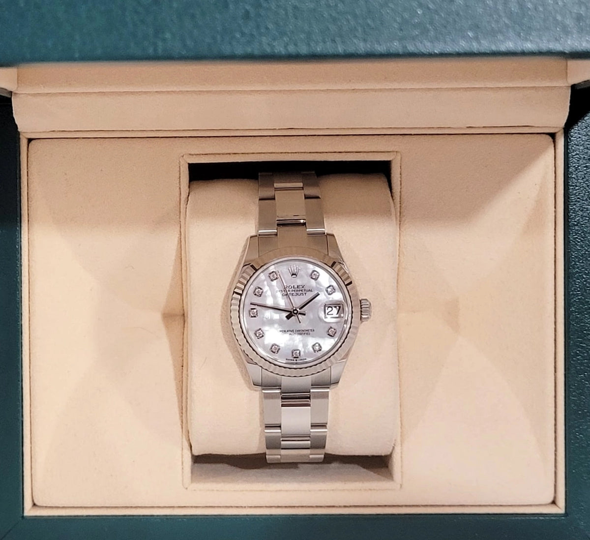 2026 Rolex Datejust 278274 White MOP Diamond Dial SS Oyster With Papers 31mm