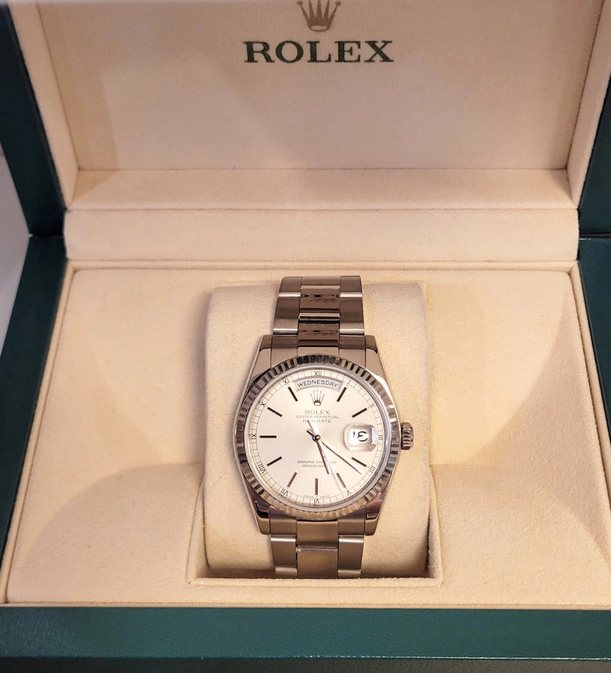 2000 Rolex Day-Date 118209 White Dial White Gold 18kt Oyster No Papers 36mm