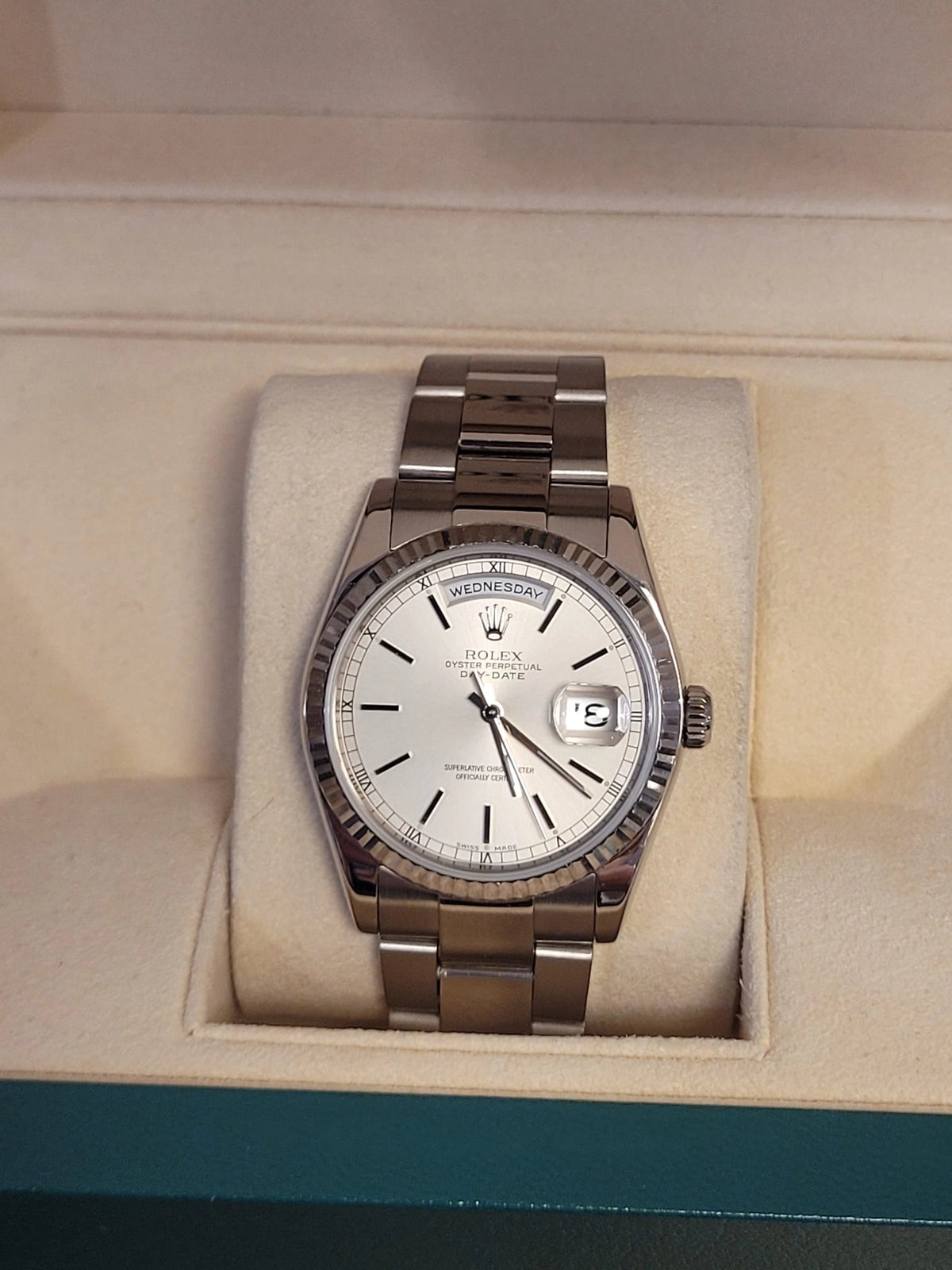 2000 Rolex Day-Date 118209 White Dial White Gold 18kt Oyster No Papers 36mm