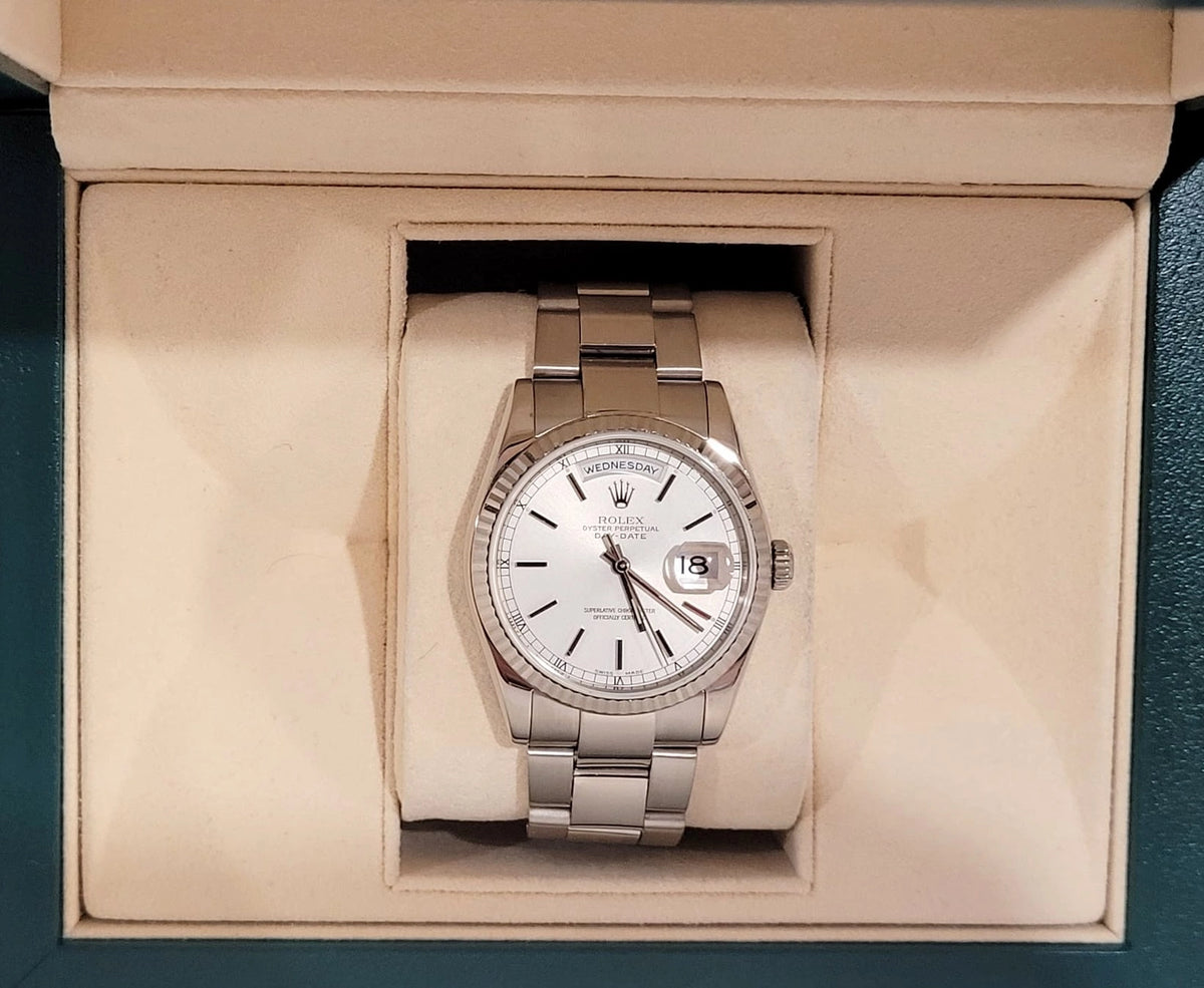 2000 Rolex Day-Date 118209 White Dial White Gold 18kt Oyster No Papers 36mm