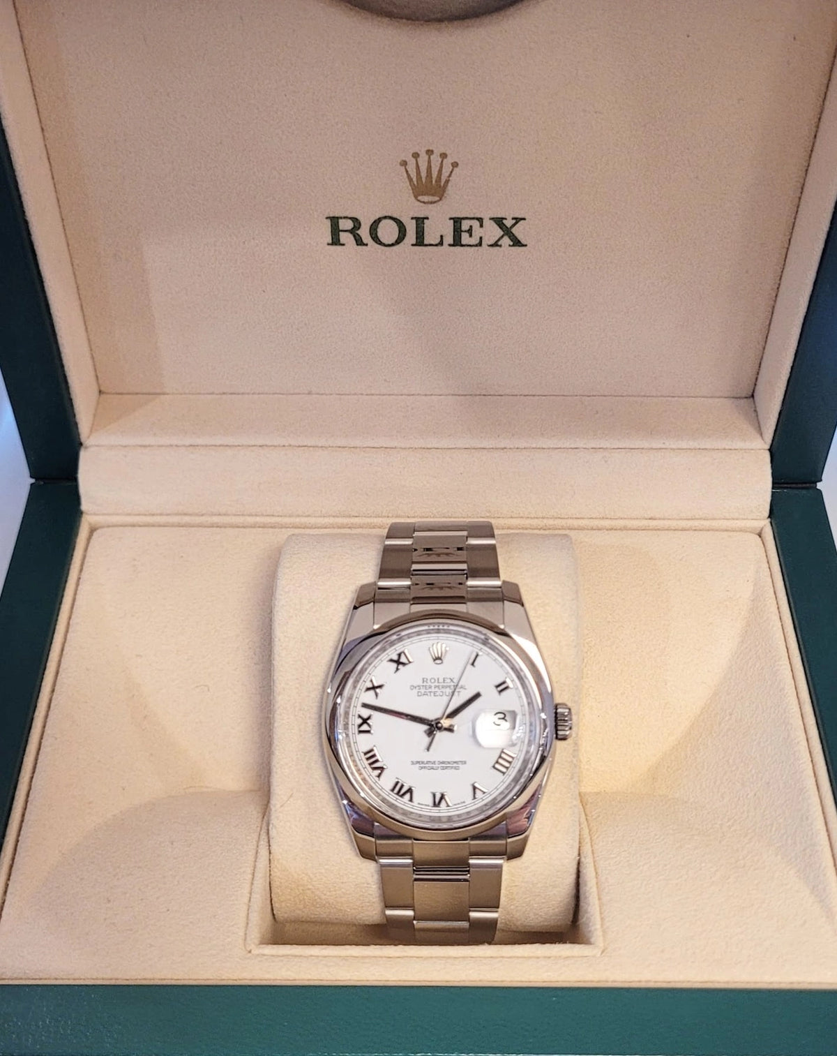 2010 Rolex Datejust 116200 White Roman Dial SS Oyster No Papers 36mm