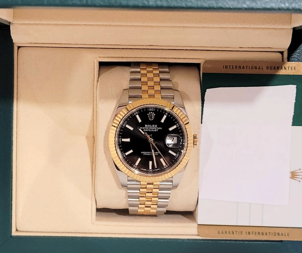 2016 Rolex Datejust 126333 Black Stick Dial TT 18kt Jubilee With Papers 41mm
