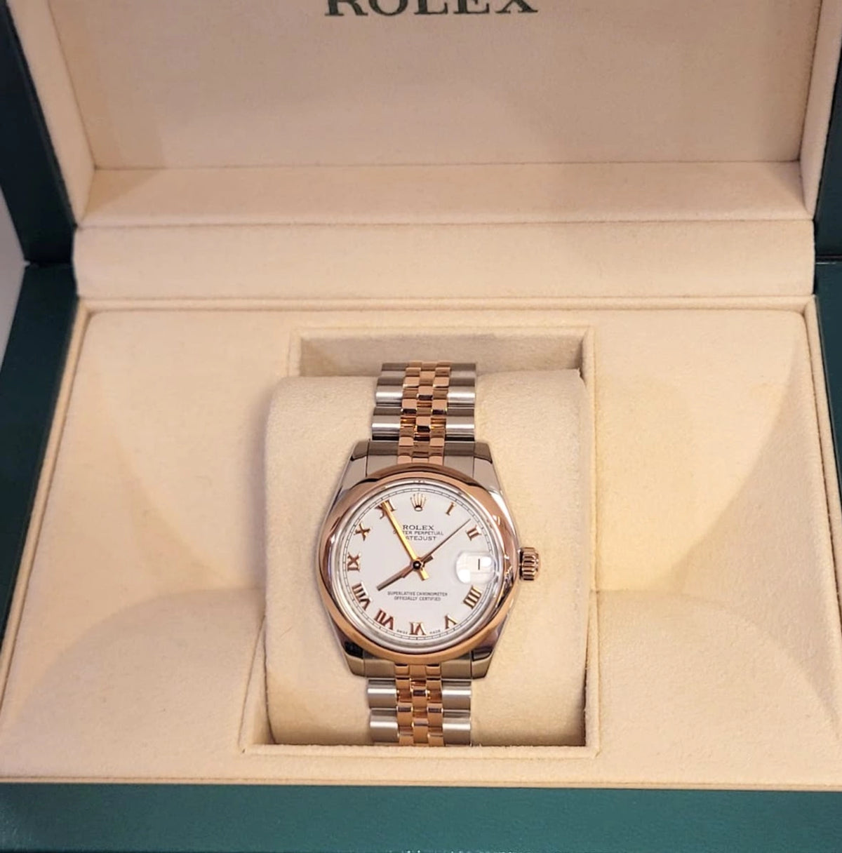 2008 Rolex Midsize Datejust 178241 White Roman Dial TT 18kt Jubilee Rose 31mm