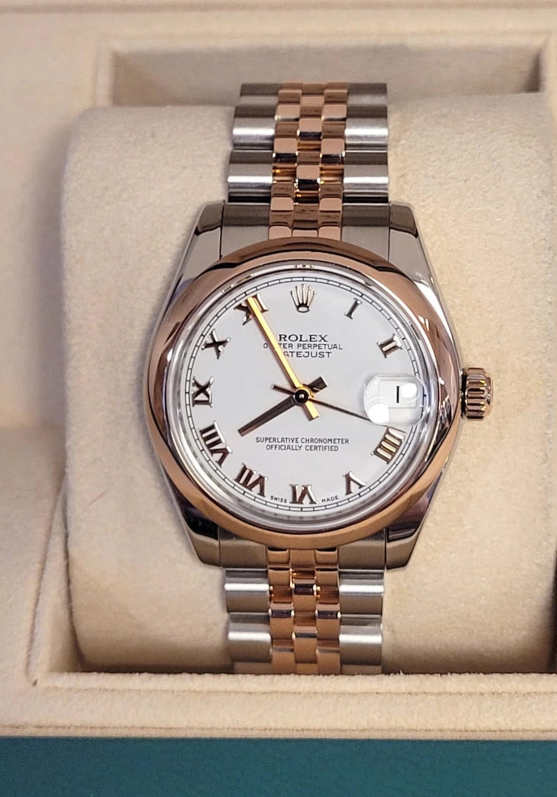 2008 Rolex Midsize Datejust 178241 White Roman Dial TT 18kt Jubilee Rose 31mm