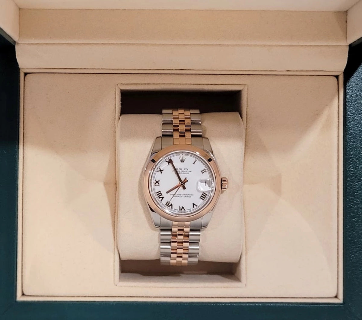 2008 Rolex Midsize Datejust 178241 White Roman Dial TT 18kt Jubilee Rose 31mm