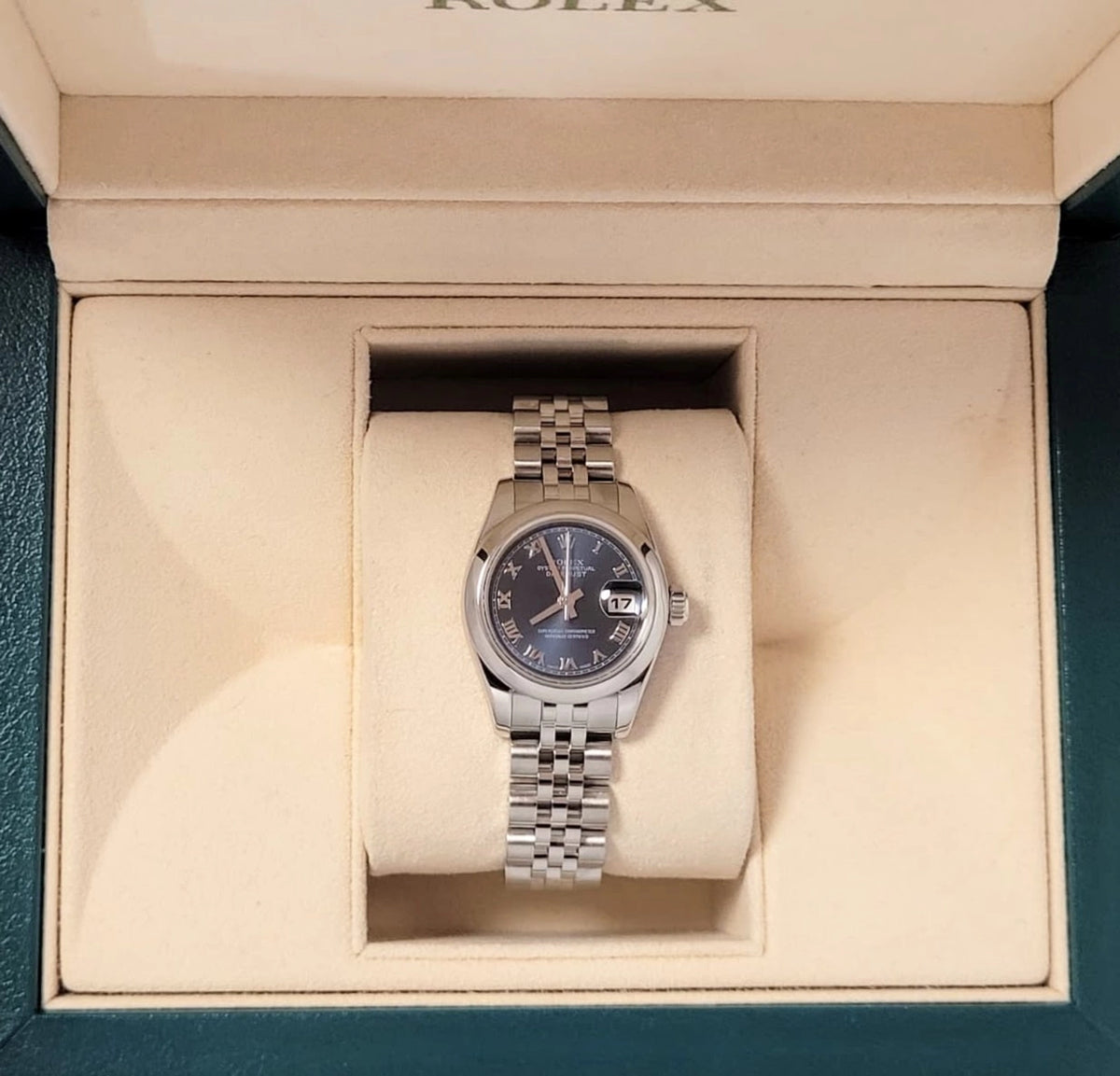 2007 Rolex Ladies Datejust 179160 Blue Roman Dial SS Jubilee No Papers 26mm