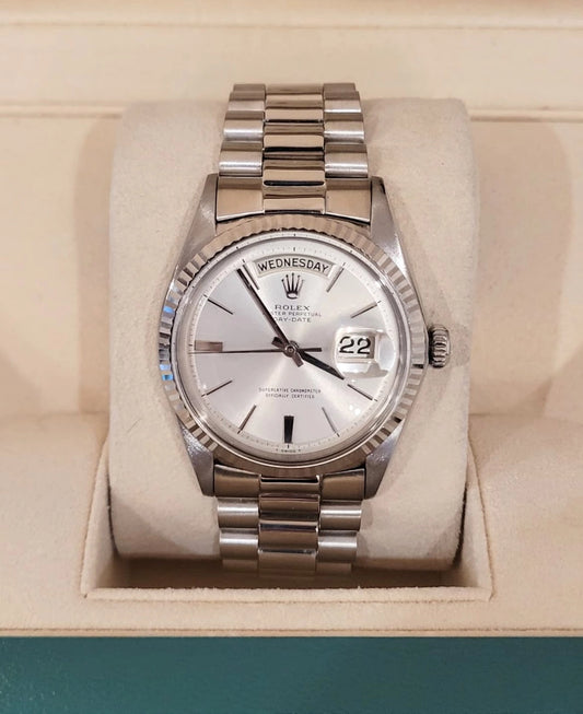 1967 Rolex Day-Date 1803 Silver Doorstop Dial White Gold President No Paper 36mm