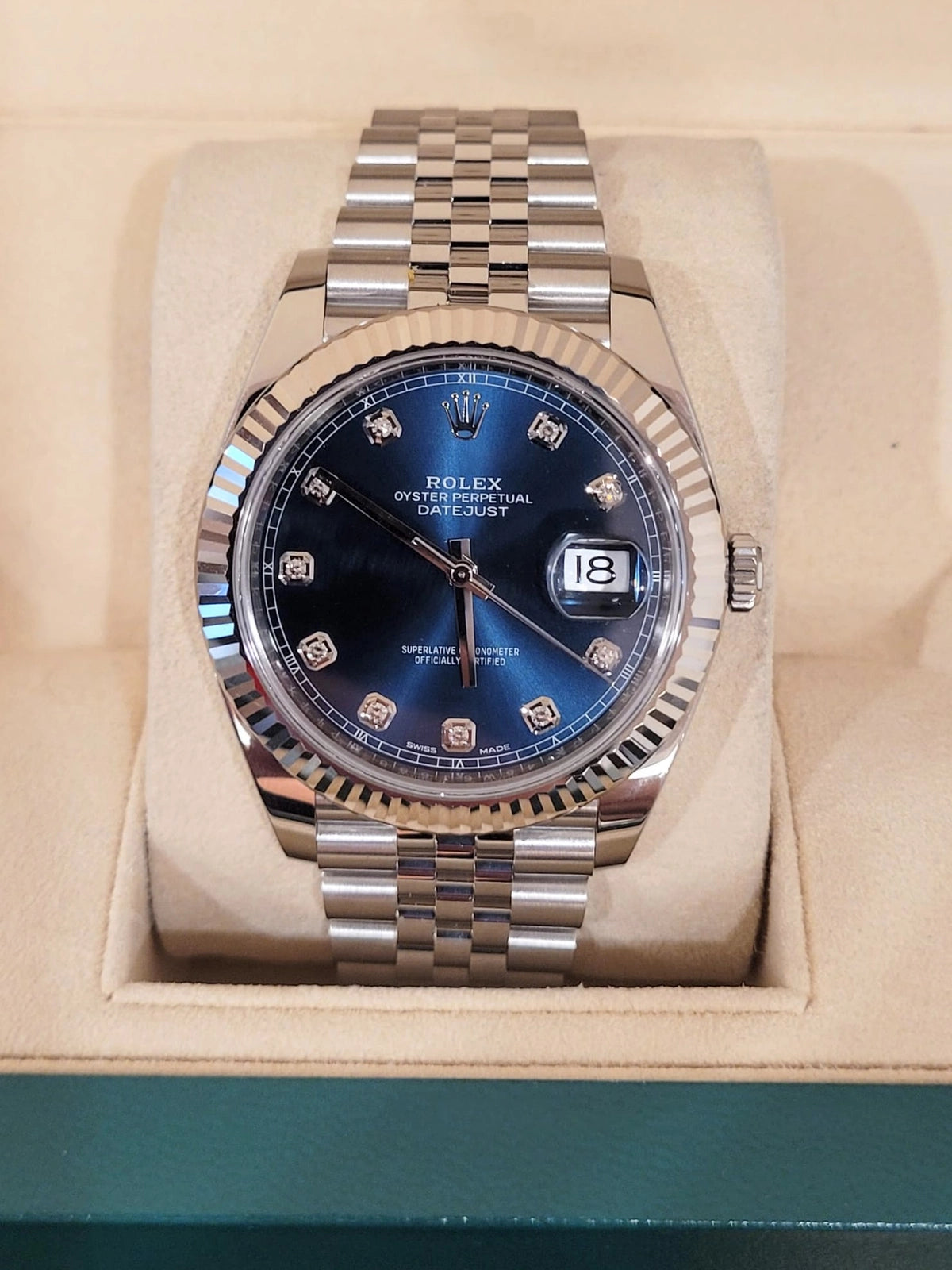 2018 Rolex Datejust 126334 Blue Diamond Dial SS Jubilee With Papers 41mm