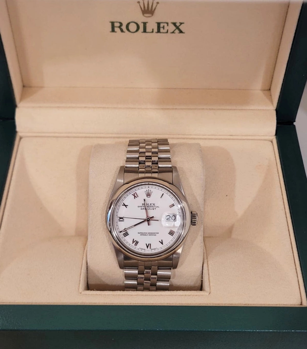 1985 Rolex Datejust 16014 White Roman Dial SS Jubilee No Papers 36mm