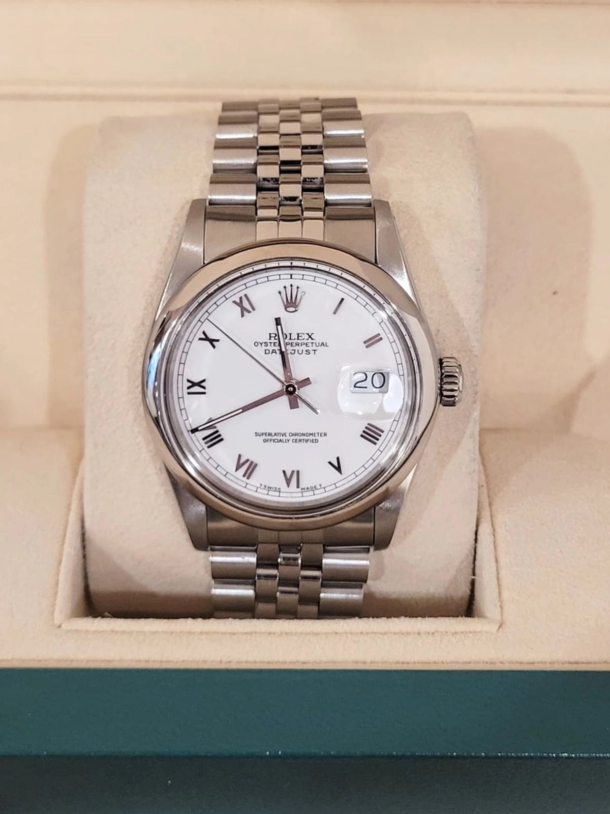 1985 Rolex Datejust 16014 White Roman Dial SS Jubilee No Papers 36mm