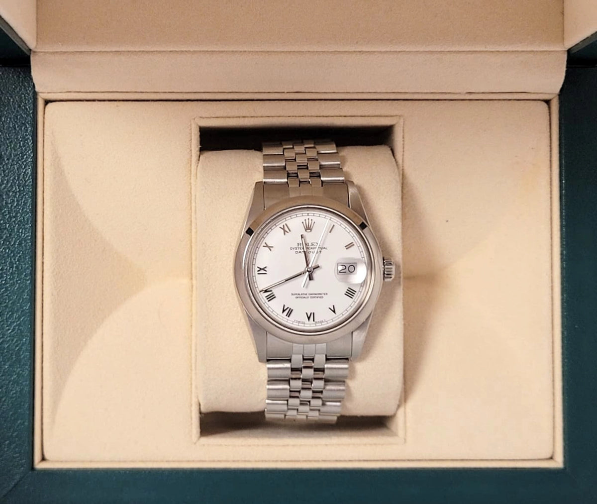 1985 Rolex Datejust 16014 White Roman Dial SS Jubilee No Papers 36mm
