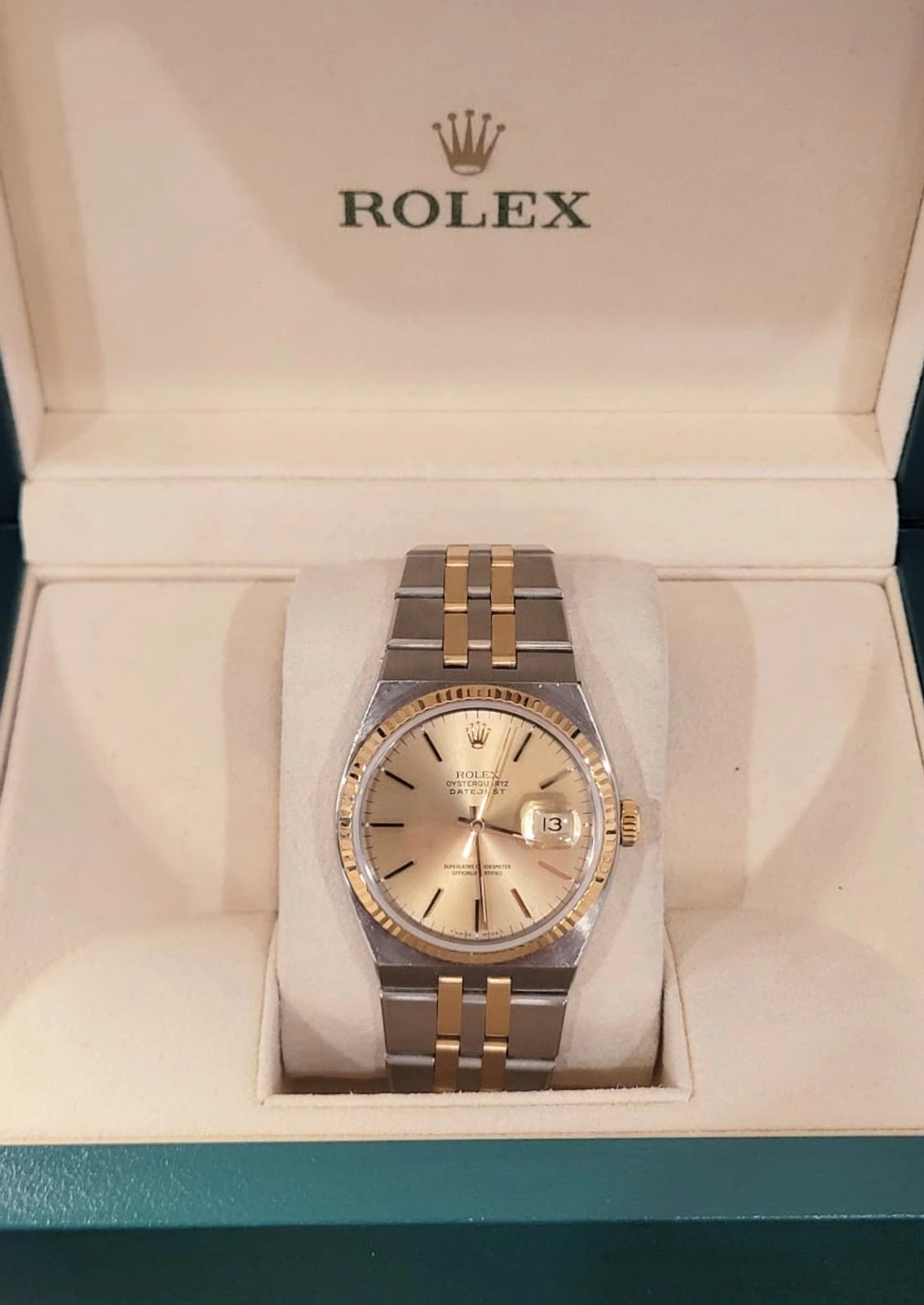 1991 Rolex Datejust Oysterquartz 17013 Champagne Dial TT 18kt No Papers 36mm