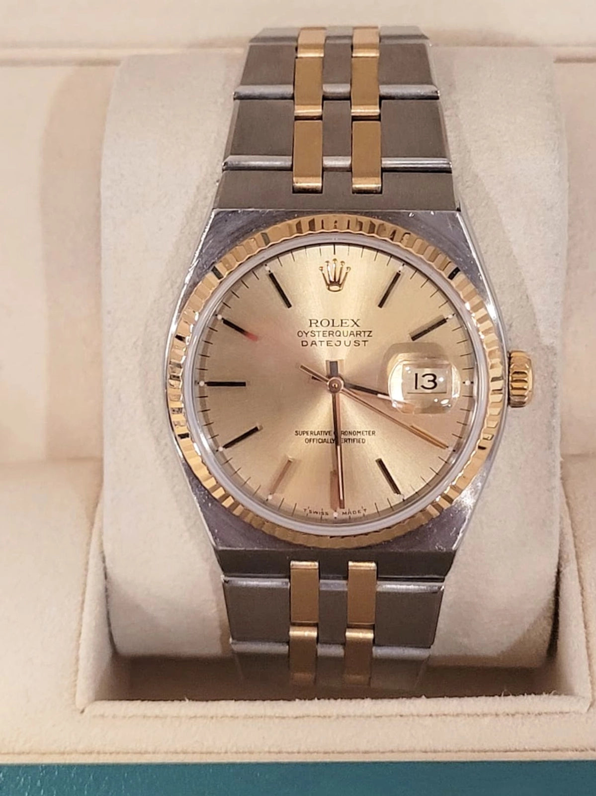 1991 Rolex Datejust Oysterquartz 17013 Champagne Dial TT 18kt No Papers 36mm