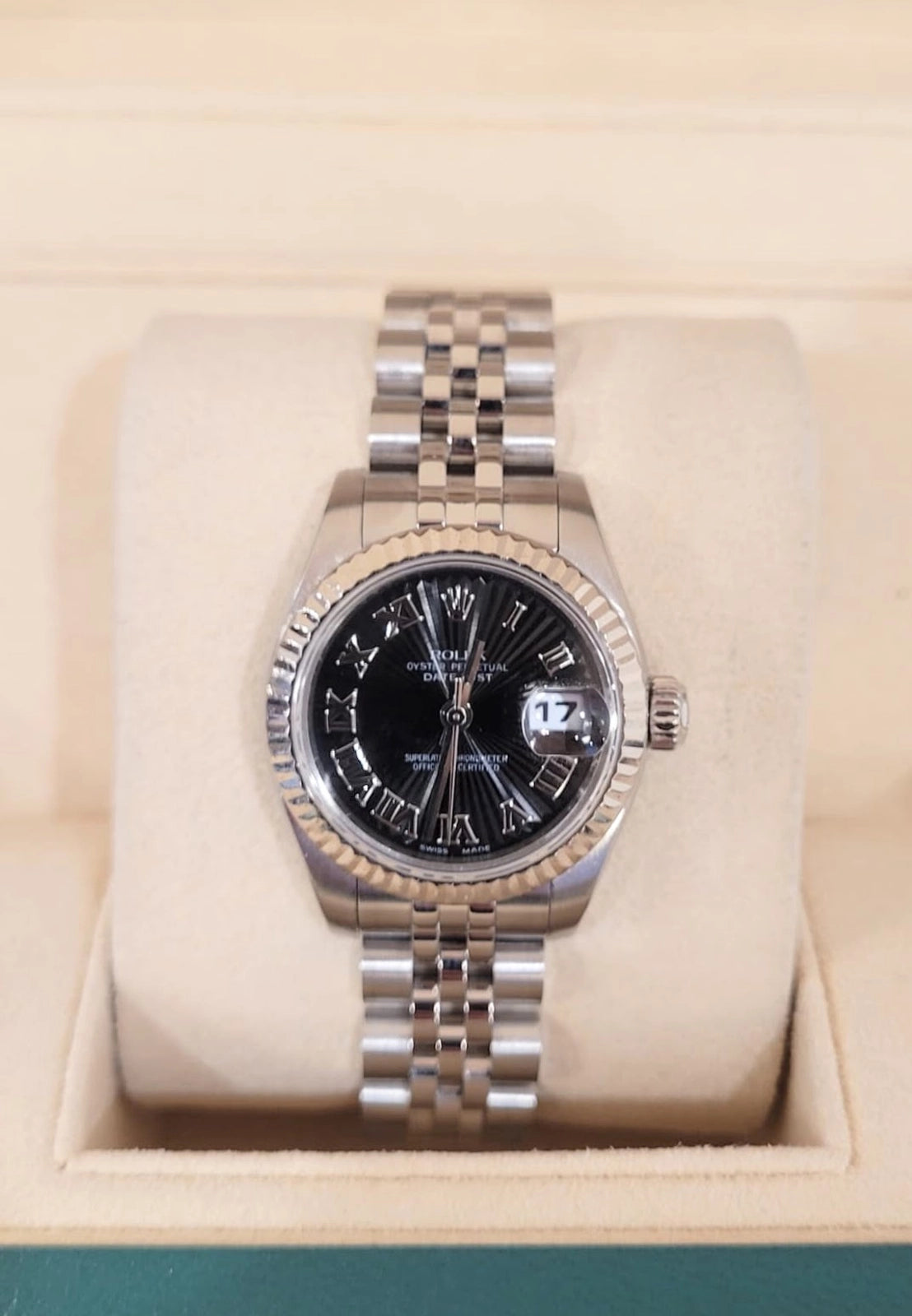 2006 Rolex Ladies Datejust 179174 Black Concentric Arabic Dial SS Jubilee 26mm