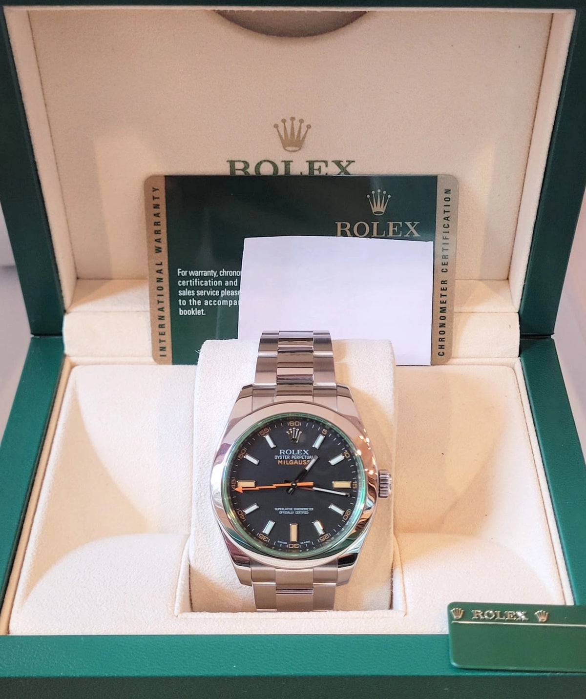 2009 Rolex Milgauss 116400GV Black Dial SS Oyster With Papers 40mm