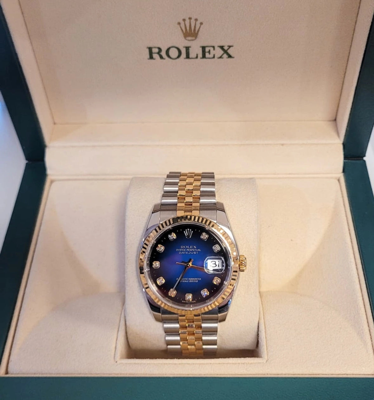 2004 Rolex Datejust 116233 Blue Vignette Diamond Dial TT Jubilee No Papers 36mm