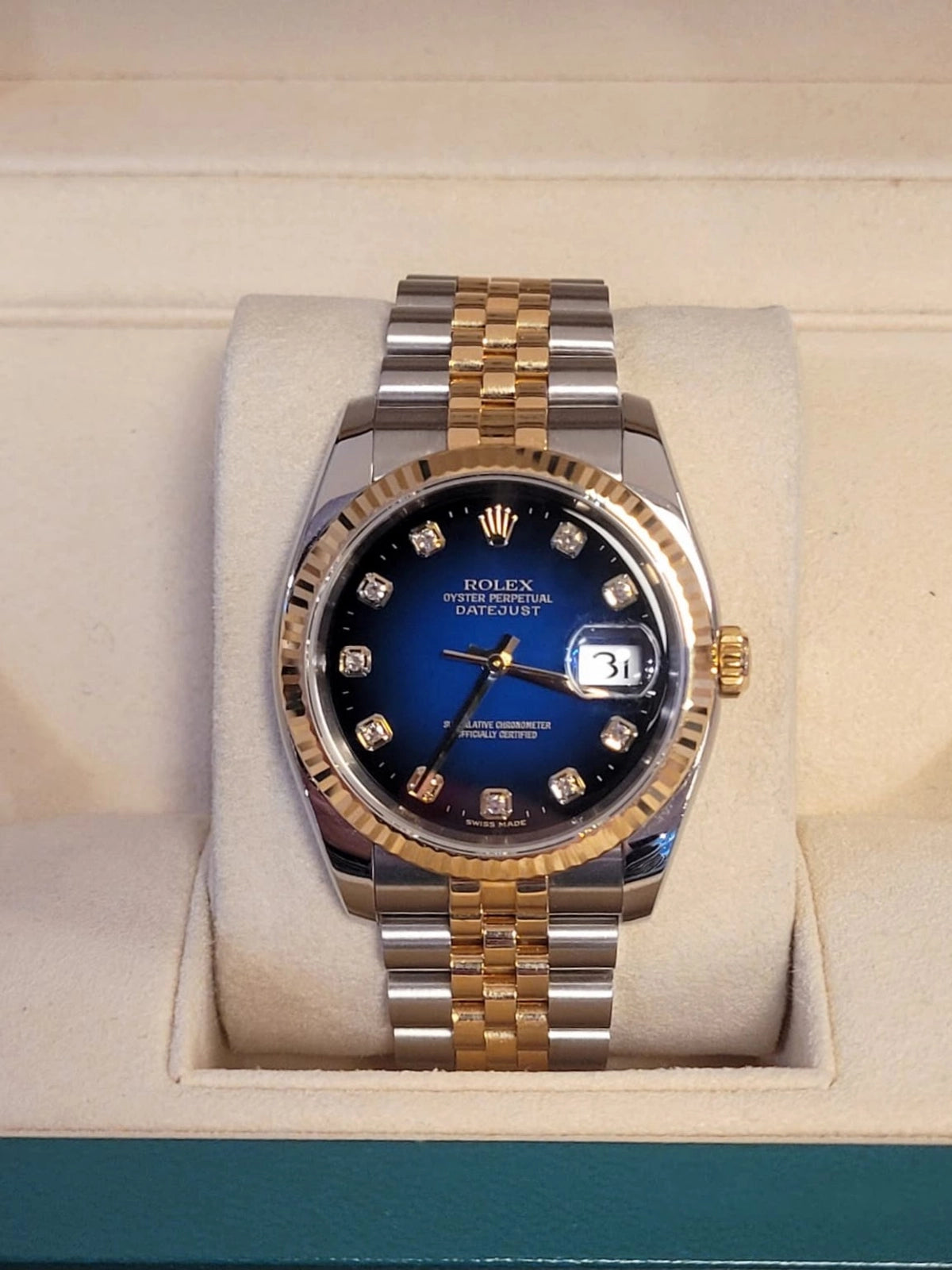 2004 Rolex Datejust 116233 Blue Vignette Diamond Dial TT Jubilee No Papers 36mm