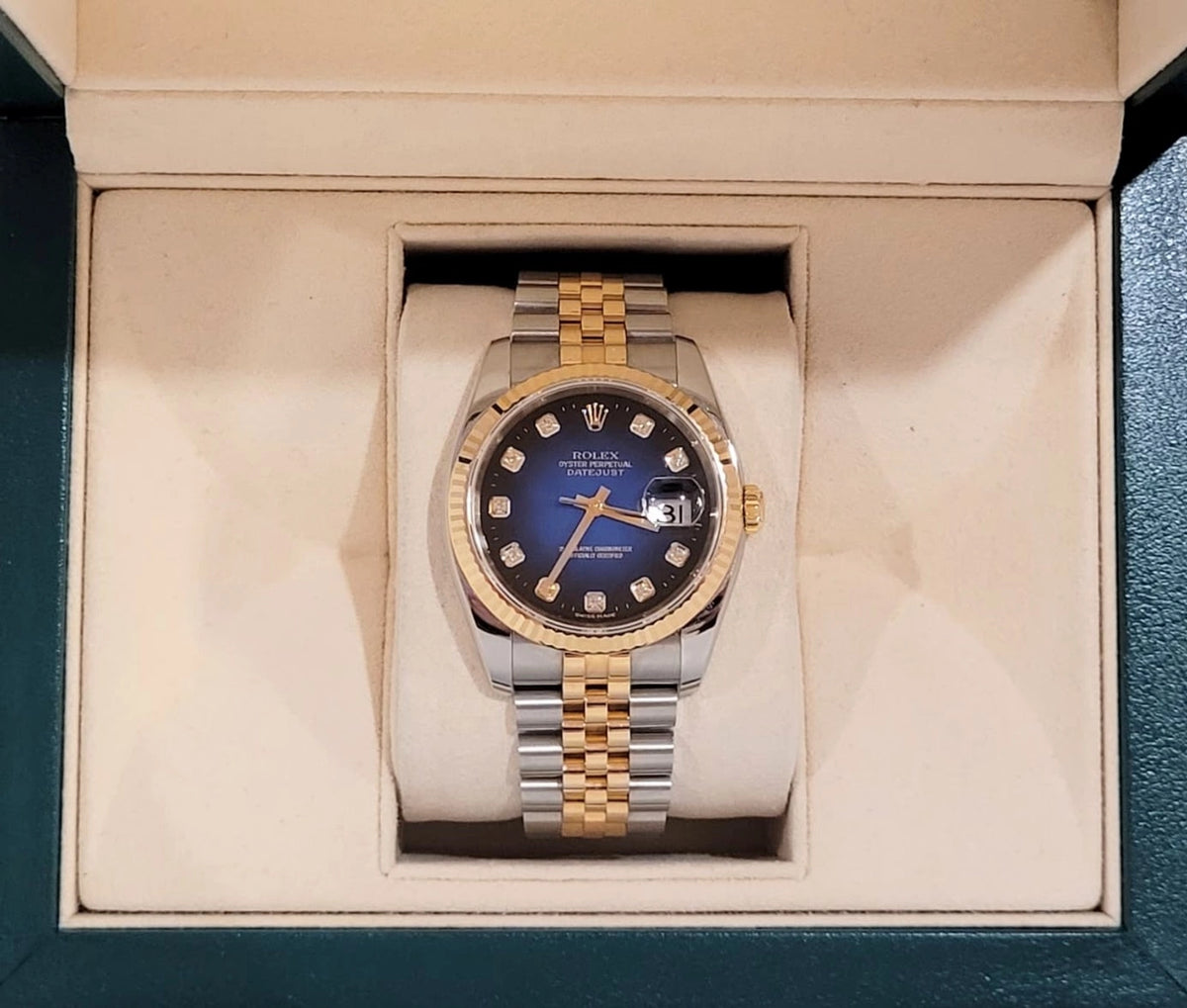 2004 Rolex Datejust 116233 Blue Vignette Diamond Dial TT Jubilee No Papers 36mm