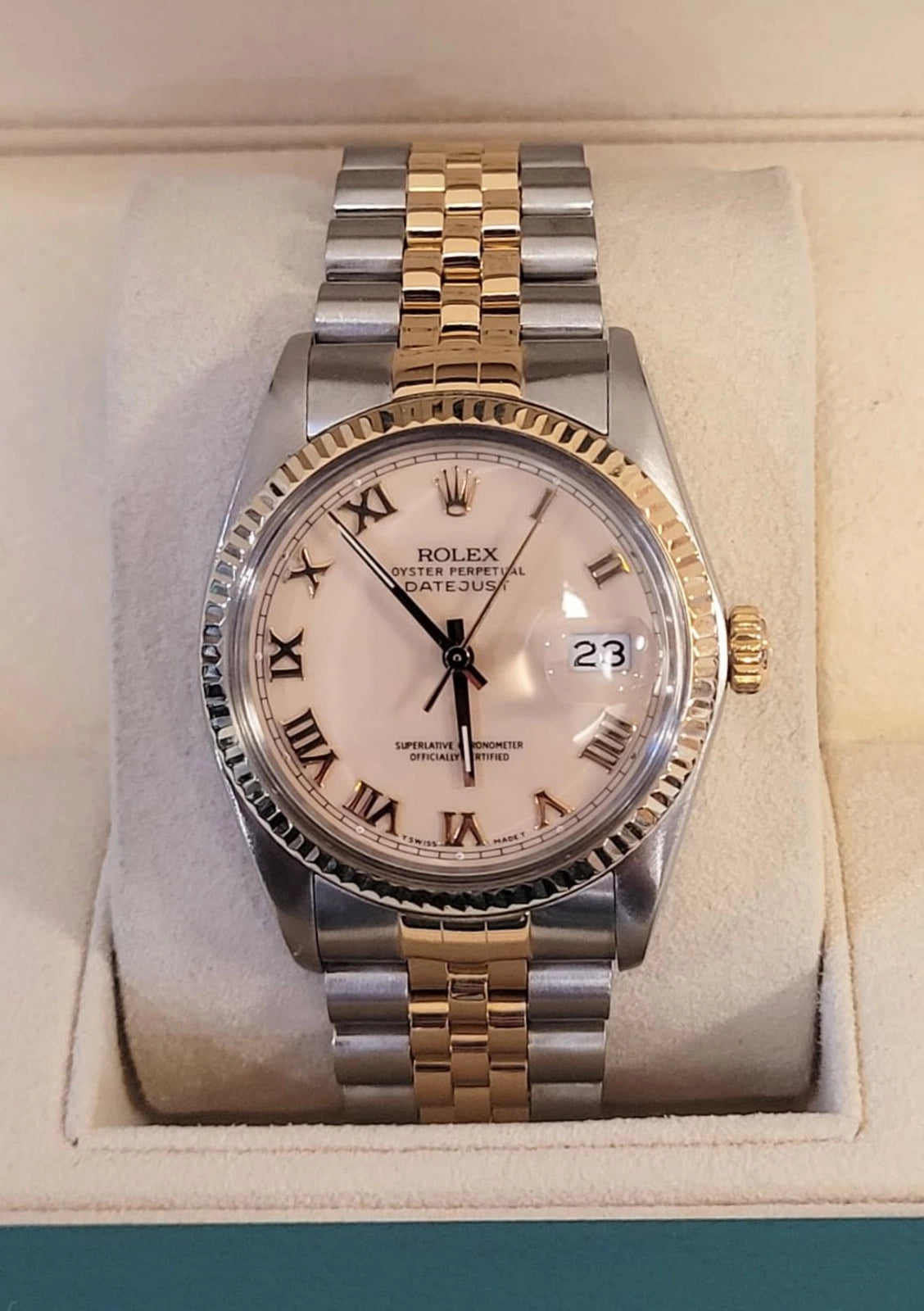 Rolex Datejust 16013 Cream Roman Dial TT Jubilee With Open Papers 36mm