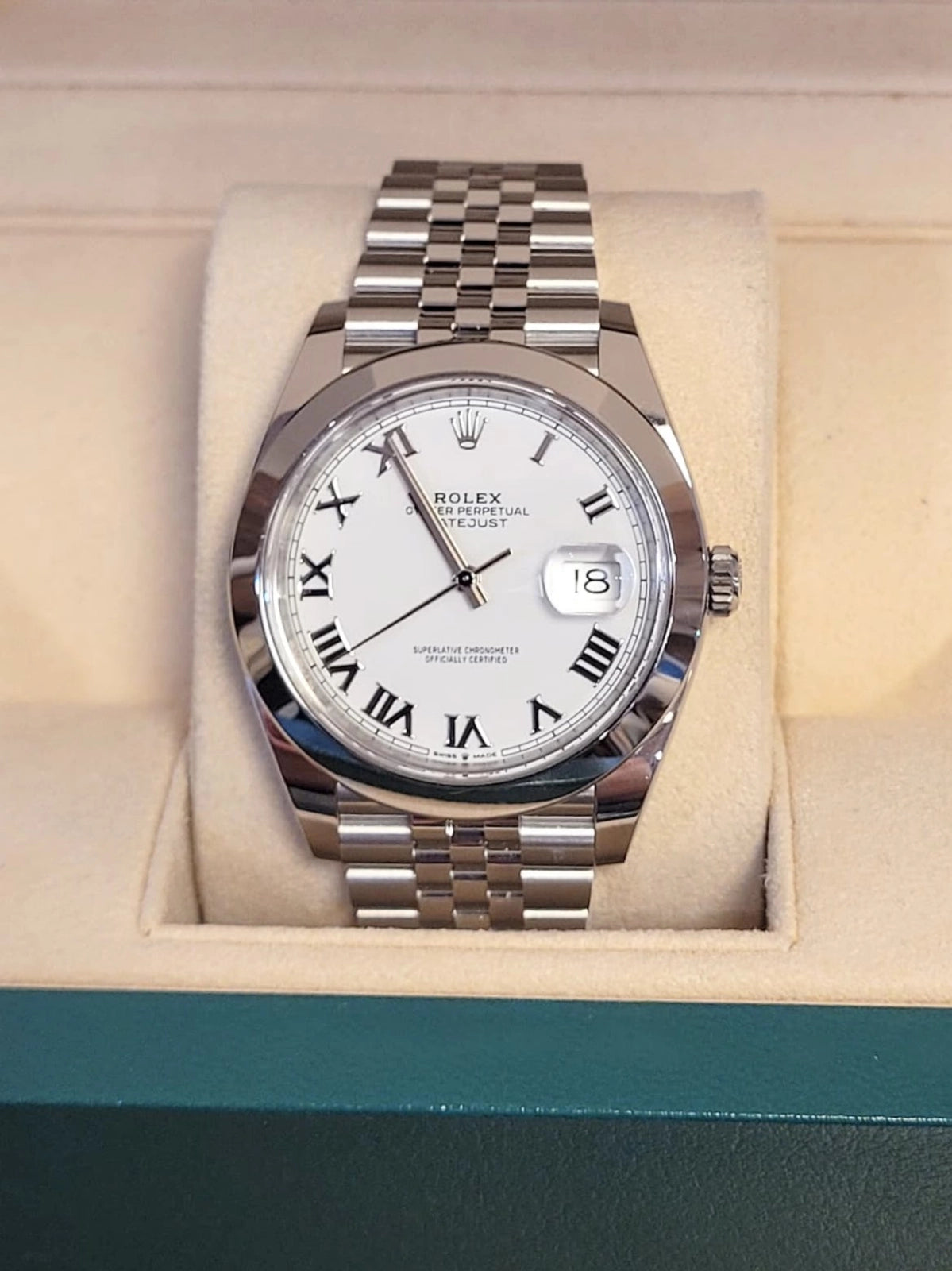 2025 Rolex Datejust 126300 White Roman Dial SS Jubilee With Papers 41mm