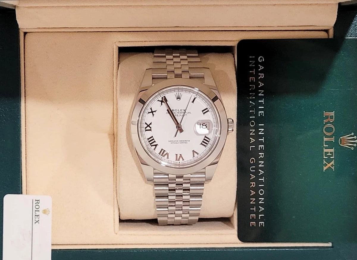 2025 Rolex Datejust 126300 White Roman Dial SS Jubilee With Papers 41mm