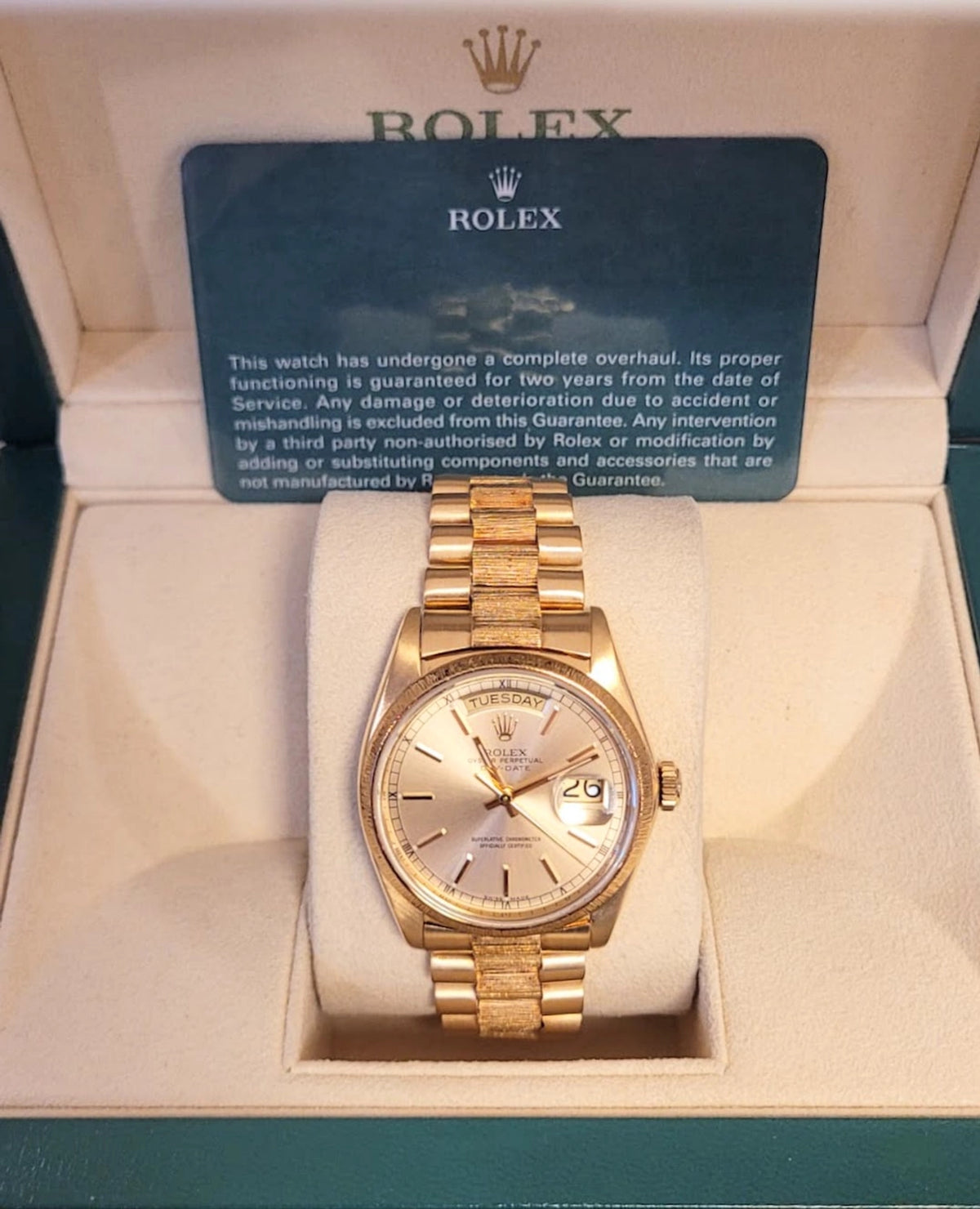 1979 Rolex Day-Date 18078 Champagne Dial 18kt President W/ RSC Service Card 36mm