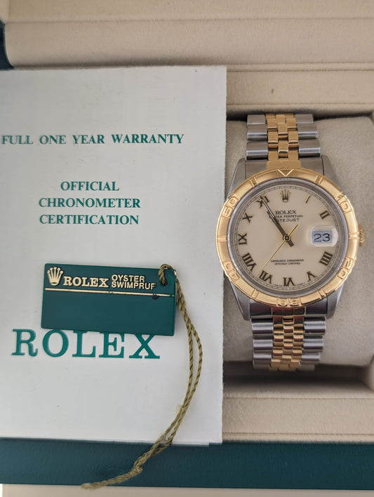 1991 Rolex Datejust Turnograph 16263 Cream Roman Dial TT Jubilee W Papers 36mm