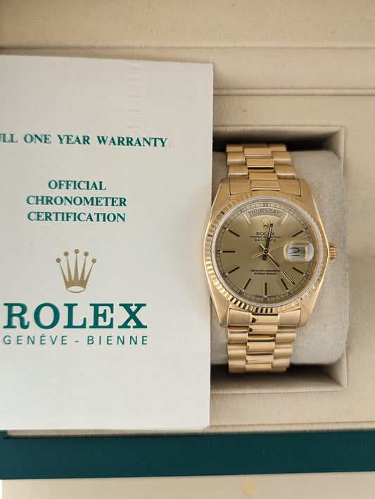1984 Rolex Day-Date 18038 Champagne Dial 18kt President With Papers 36mm