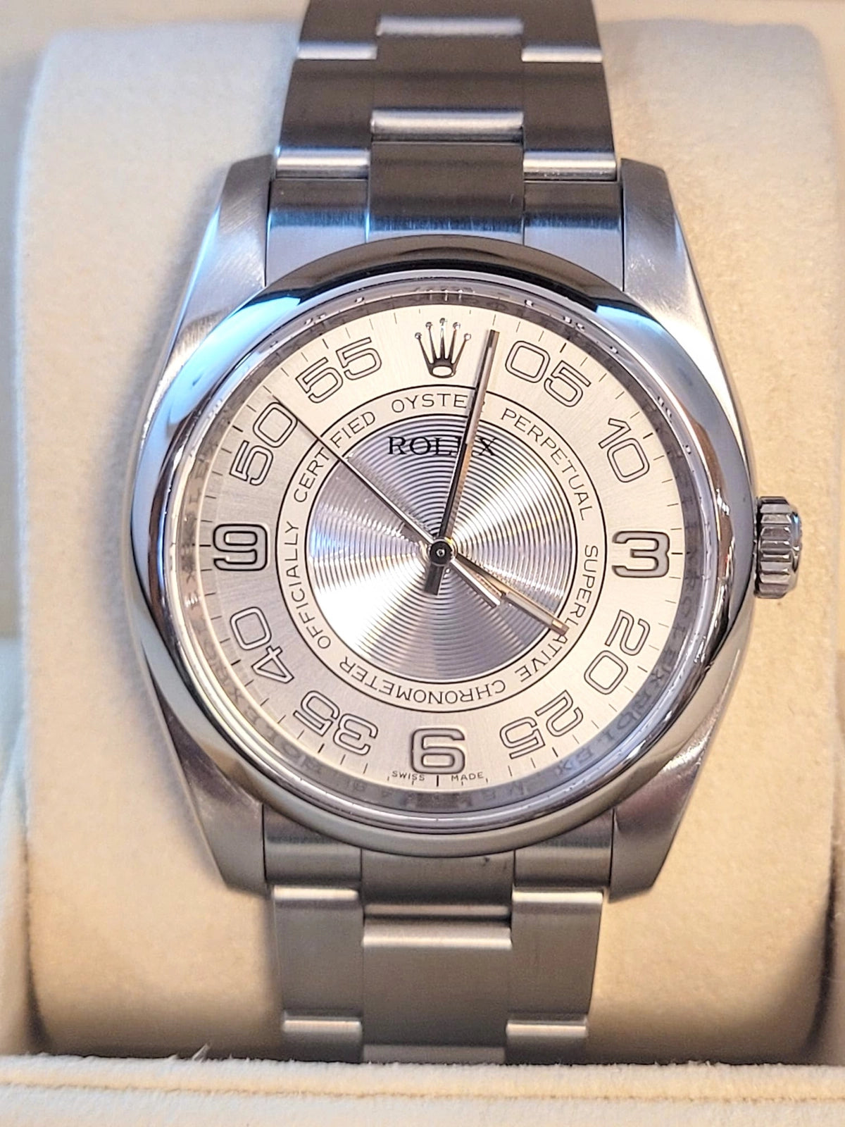 2008 Rolex Oyster Perpetual 116000 Silver Concentric Dial SS Oyster 36mm