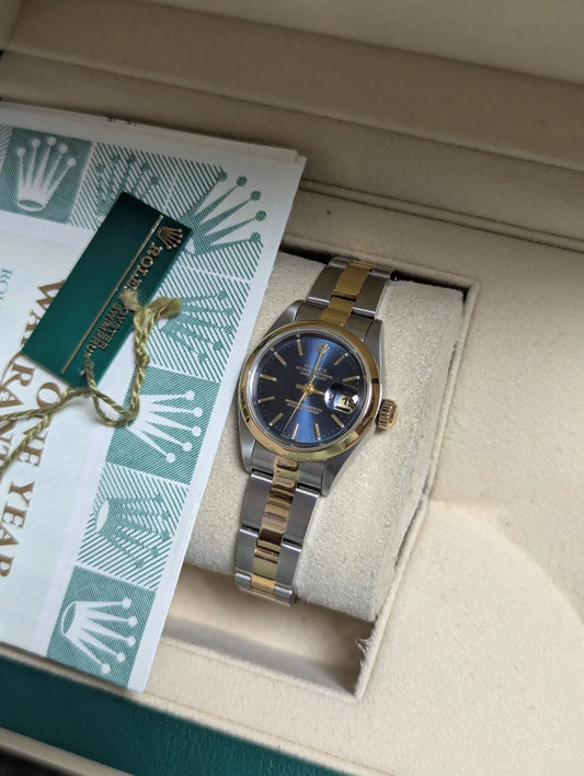 2002 Rolex Ladies Datejust 79163 Blue Dial TT 18kt Oyster With Papers 26mm