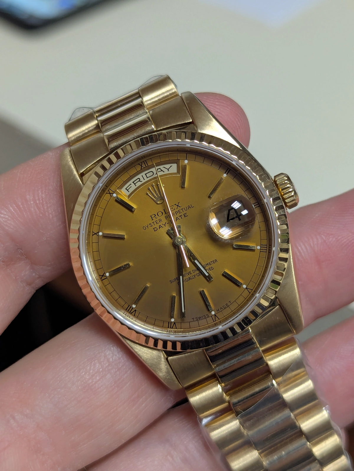 1999 Rolex Day-Date 18238 Champagne Tobacco Dial 18kt President No Papers 36mm