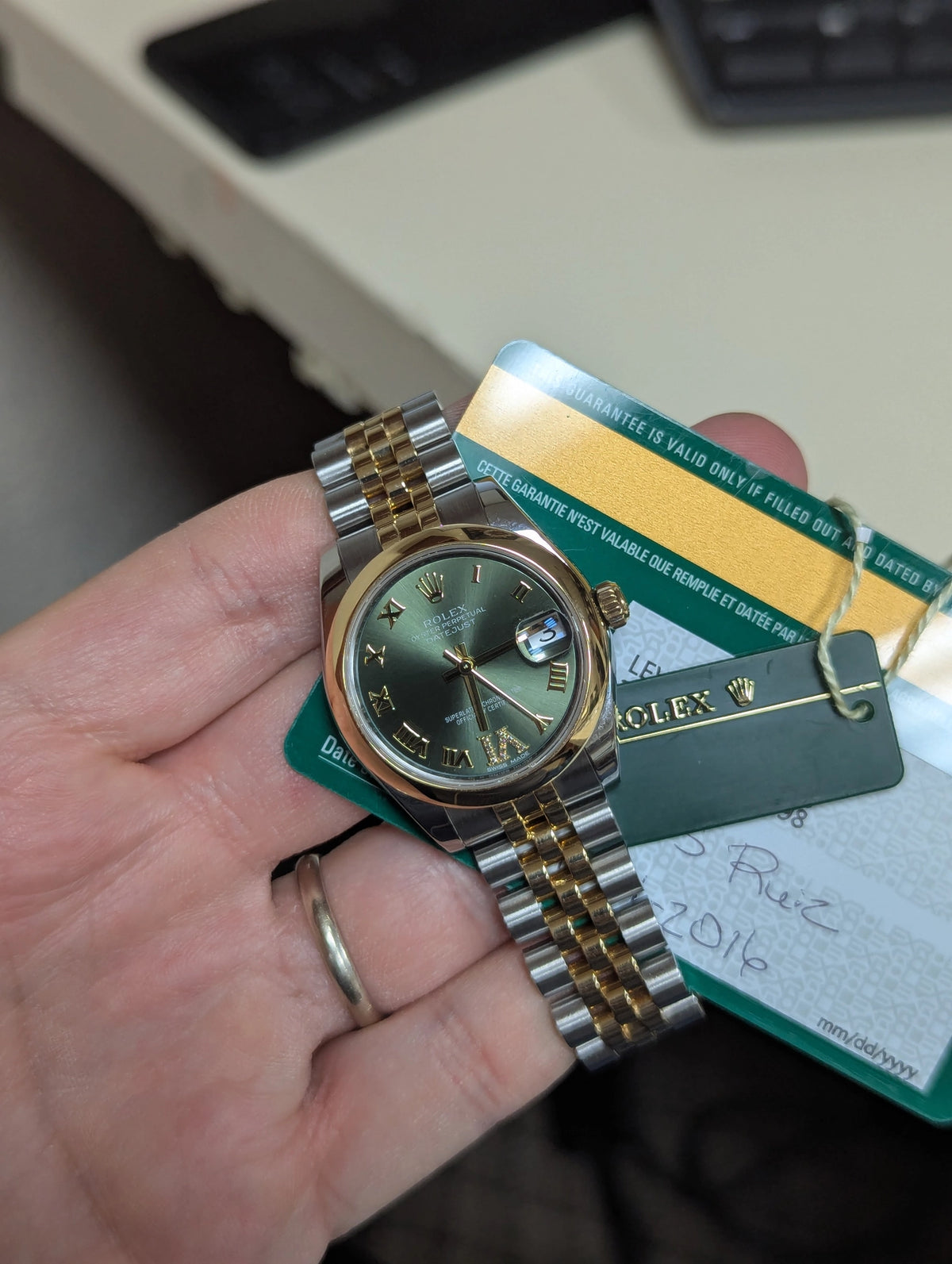 2016 Rolex Datejust 178243 Olive Green Diamond VI Dial TT Jubilee W/ Papers 31mm