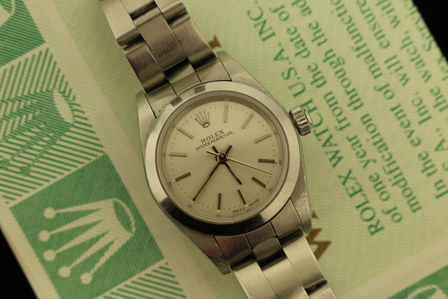 2001 Rolex Oyster Perpetual 76080 Silver Stick Dial SS Oyster With Papers 24mm