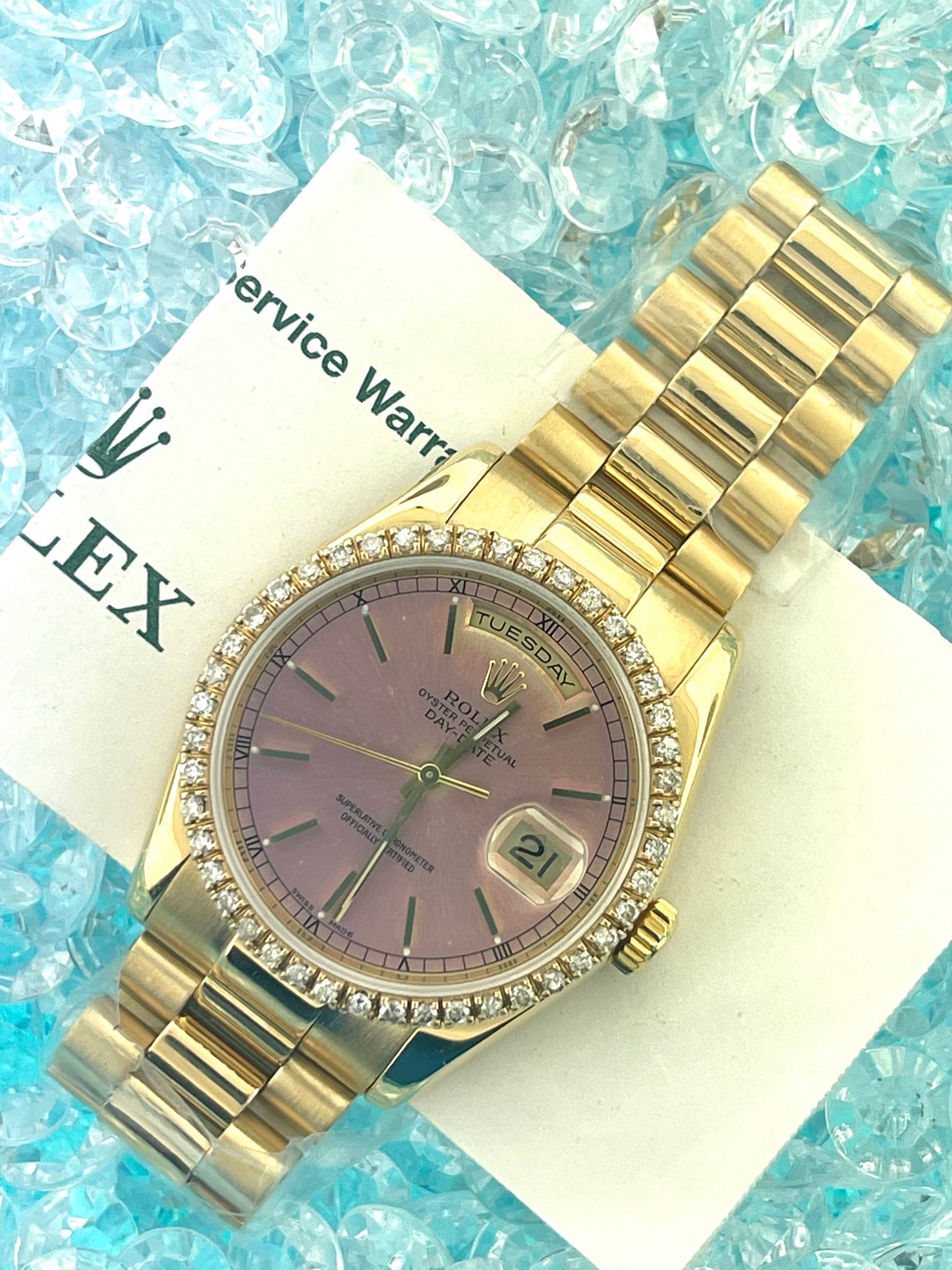 Rolex DayDate 118238 Pink Dial SEL 18K Bracelet With 2006 RSC Paperwork 36mm