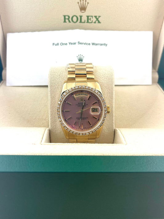 Rolex DayDate 118238 Pink Dial SEL 18K Bracelet With 2006 RSC Paperwork 36mm