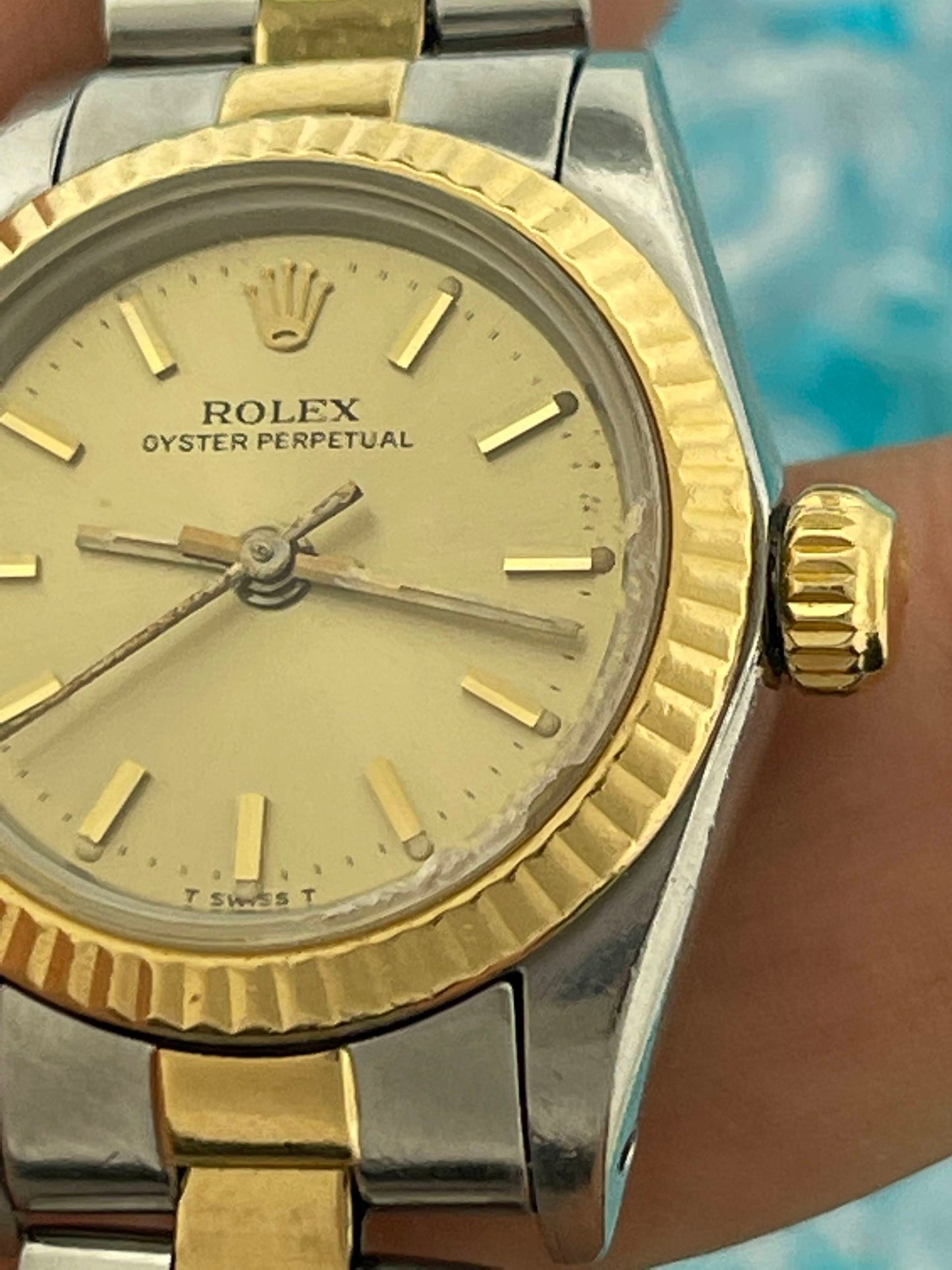 1984 Rolex Oyster Perpetual 67193 Champagne Dial Two Tone Oyster No Papers 24mm