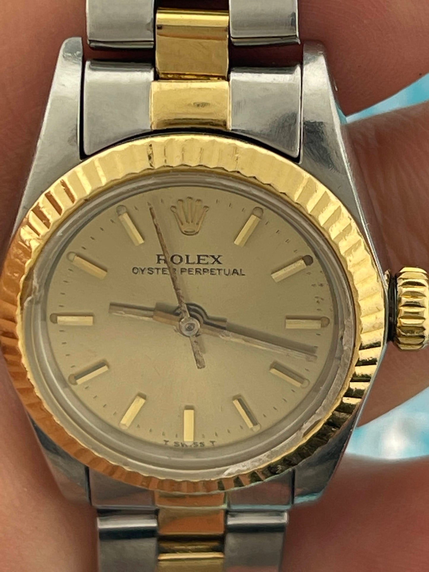 1984 Rolex Oyster Perpetual 67193 Champagne Dial Two Tone Oyster No Papers 24mm