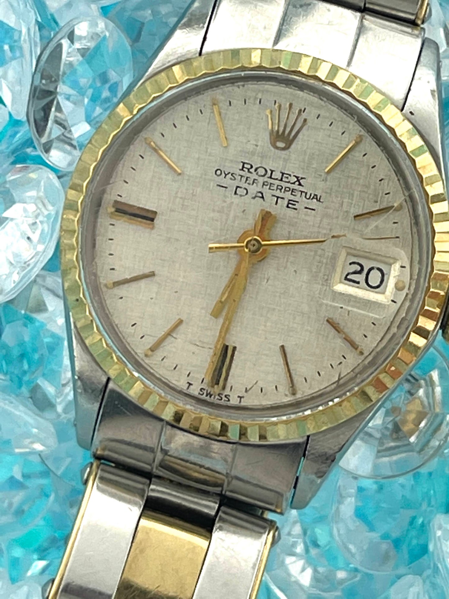 1970 Rolex Date 6517 Silver Tapestry Oyster Two Tone No Papers 26mm